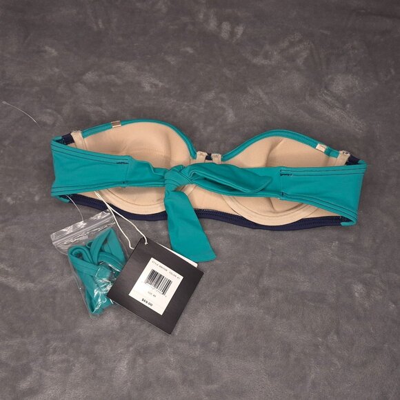 Echo New York Bikini Top XS Teal Navy Adjustable Straps Removable UPF 50+ - Picture 2 of 4